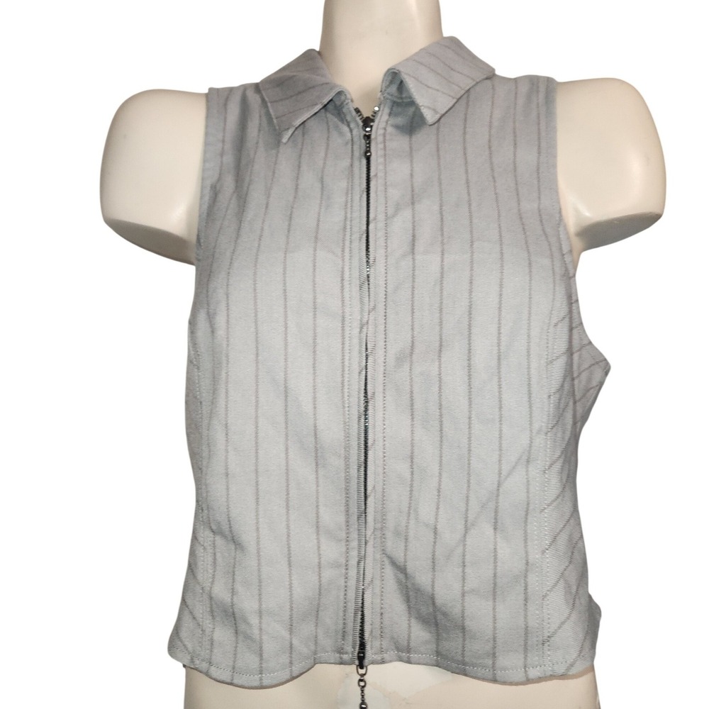 Urban Outfitters NEW Grey Pinstripe Zip Up Sleeveless Vest Top OB1877934 L cali